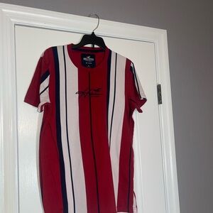 Hollister Red and White Striped Short Sleeve Tee